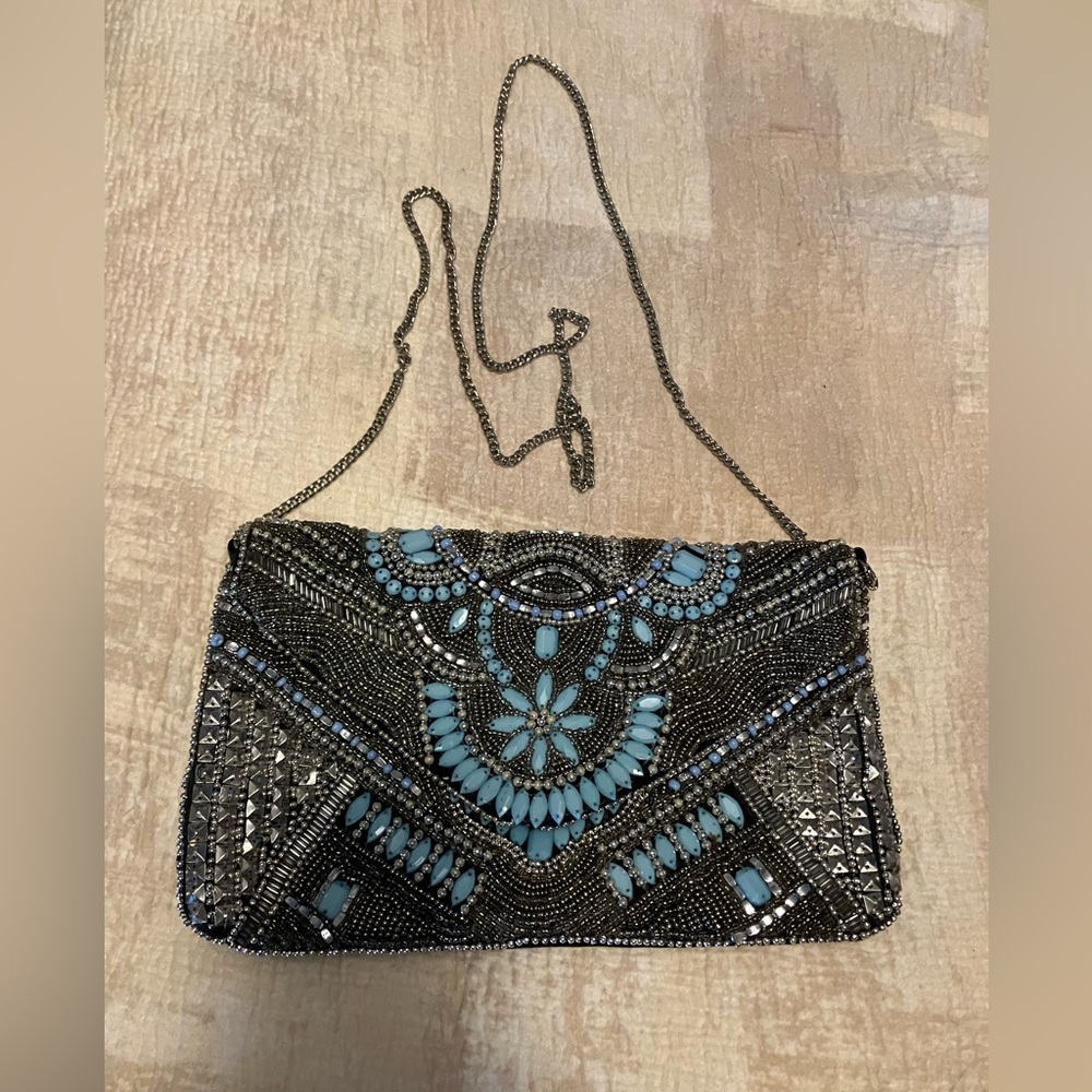 Chic Beaded Clutch with Chain Strap